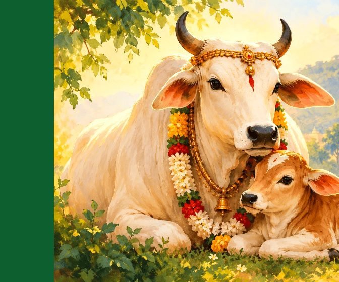 Decorated Indian cow with her calf